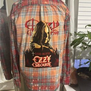 Womens bleached flannel Ozzy Osbourne Graphic Shirt - red green